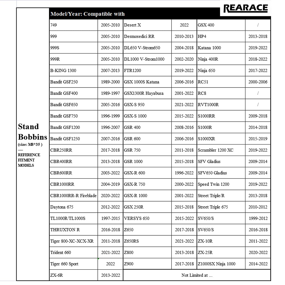Rearace M8 Swing Arm Spools Sliders Compatible With Zx-6R/10R/25R,Ninja 400R,Gsx-R 600/750/1000,Sv650/S,Gsx1300R,Gsx-S 1000, Universal Motorcycle Swing Arm Stand Swing Arm Bobbins