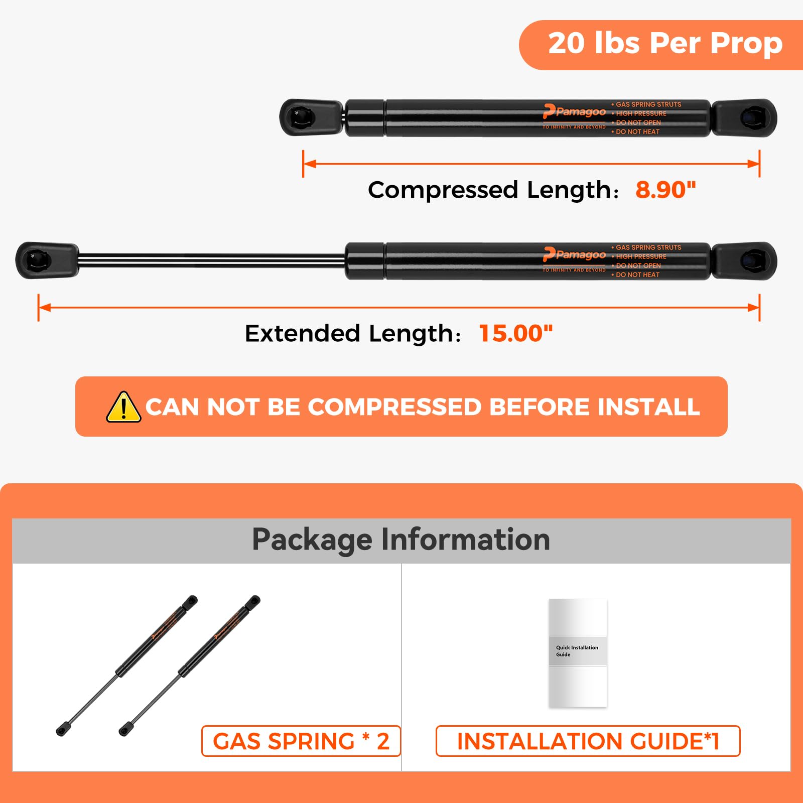 Pamagoo C16-15064 15 Inch 20 Lbs Gas Strut Shocks Lift For Leer Pickup Truck Cap Camper Shell Rear Topper Window Tool Box Lid Rv