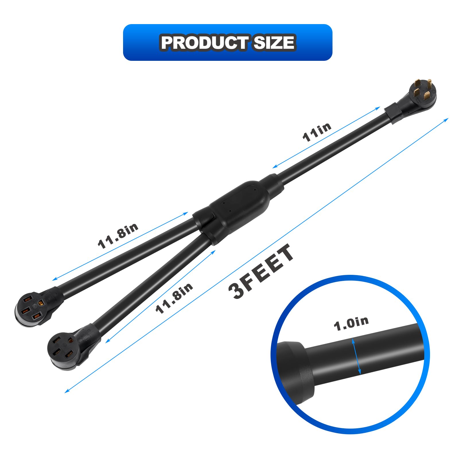 AUTOBABA 14-50 Y Splitter Adapter Power Cord 240V for RV and EV, NEMA 14-50P Male Plug to 14-50R, 6/3+8/1 STW AWG Gauge Plug Ext