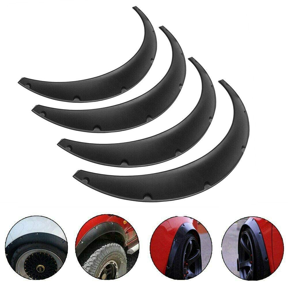 BLACKHORSE-RACING 4PCS Universal Fender Flares 2''/50mm Wide Body Kit Wheel Arches Durable PU