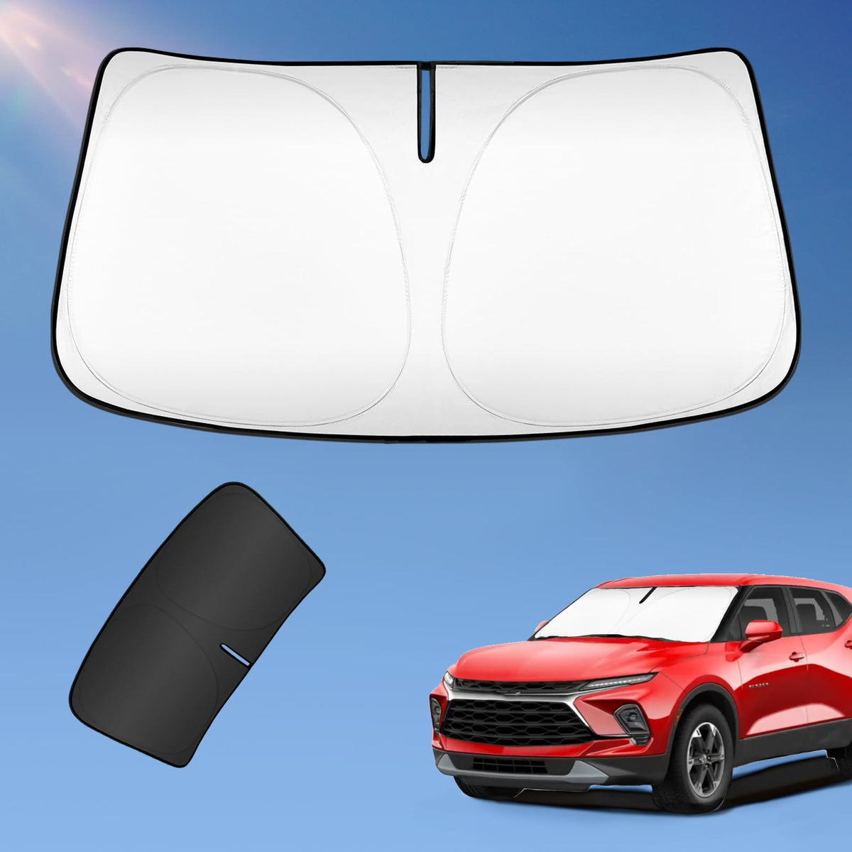 Sun Shade Sunshade For Chevrolet Blazer 2019-2024 Windshield Cover (Not For Ev) 2-Layers Sun Shield For Chevy Blazer 240T Silver