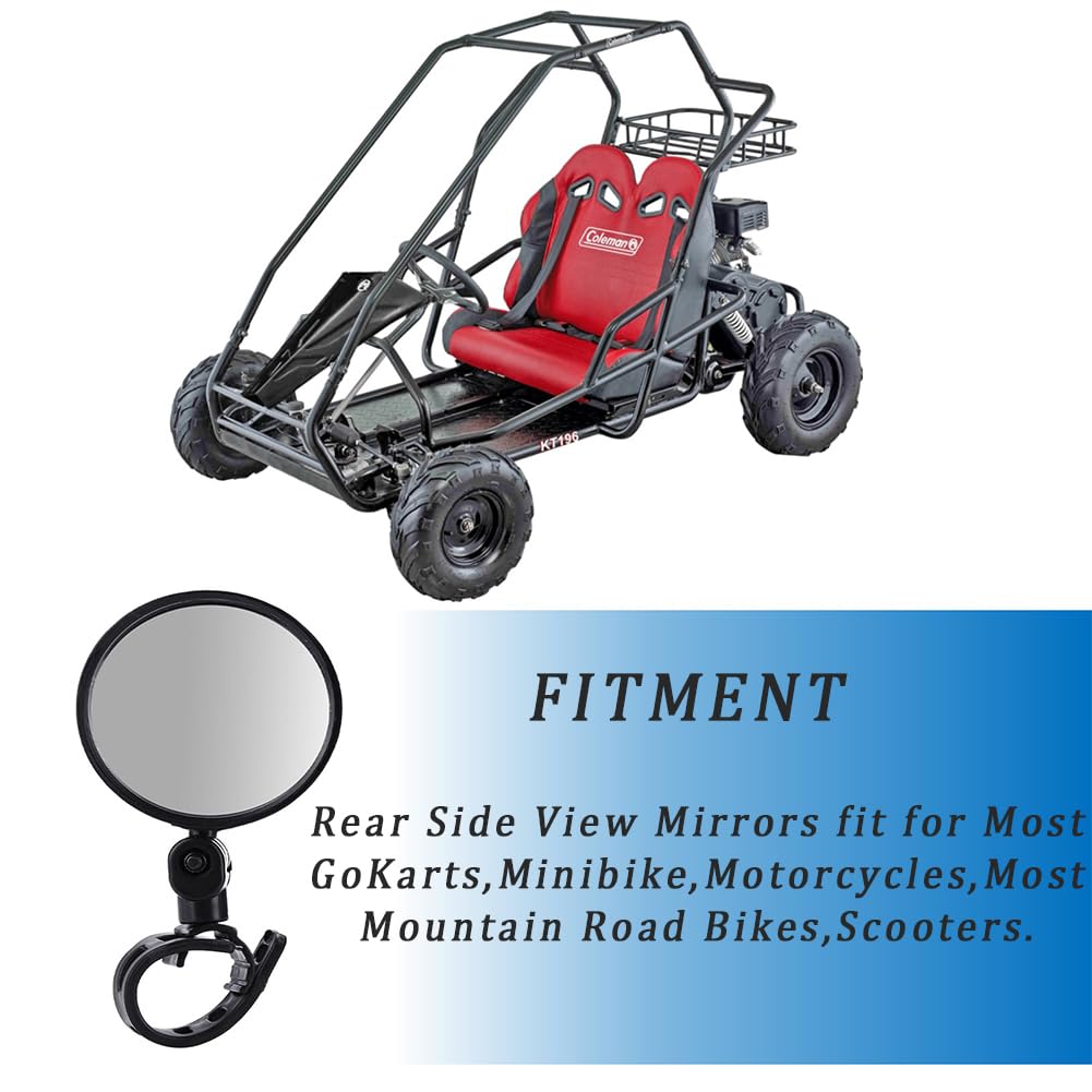 Qymoto Go Kart Mirrors Side Rear View Mirror For Coleman Kt196, Trail Master,Universal Fit 1/2''-1.37'' Diameter Handle Bar, 2Pcs Left And Right Adjustable 360 Degree Rotatable Convex Mirrors