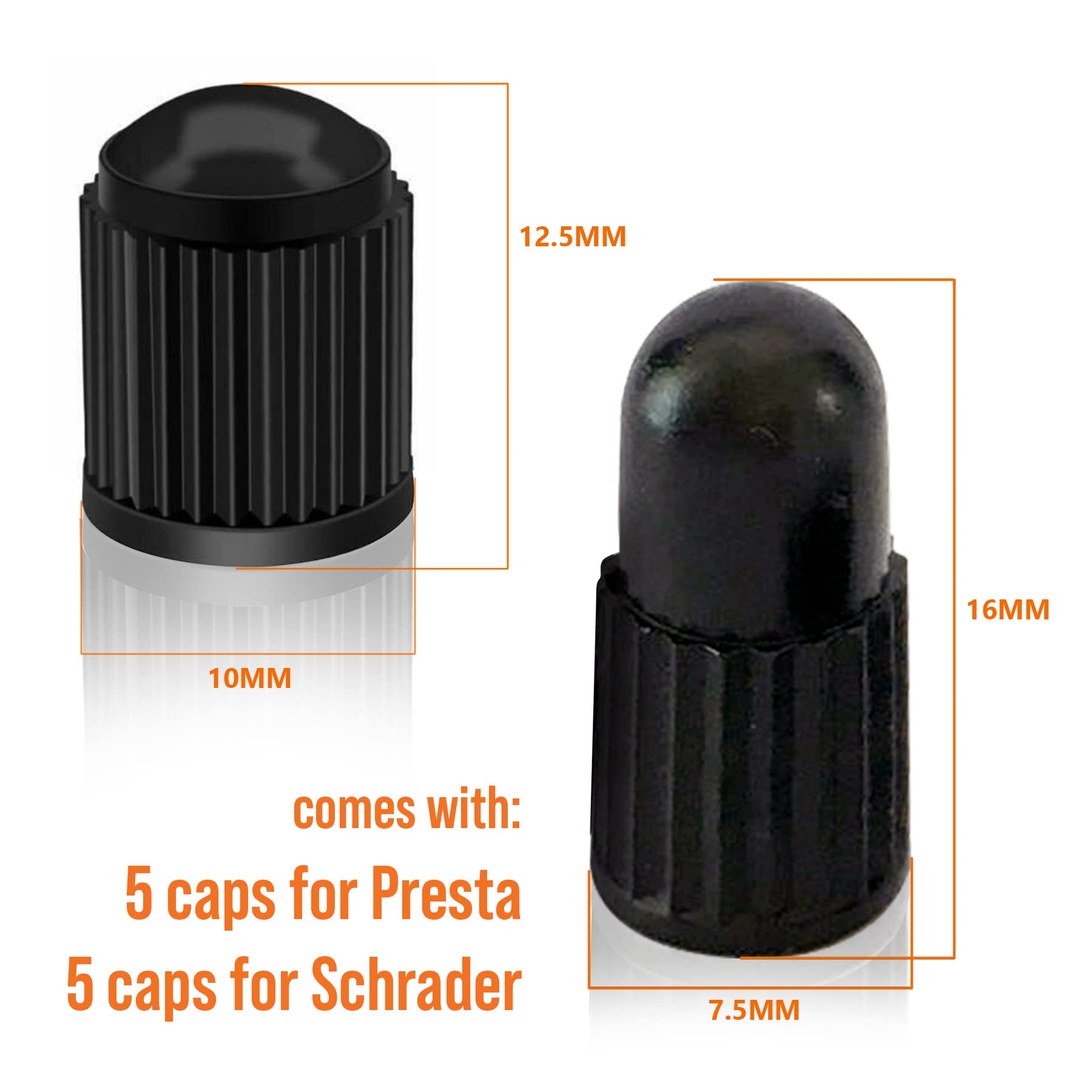 Brass Presta Valve Adaptor (Pack Of 5 + 10 Caps) - Convert Presta To Schrader For All Types Of Bikes, E-Bikes, And E-Scooters -