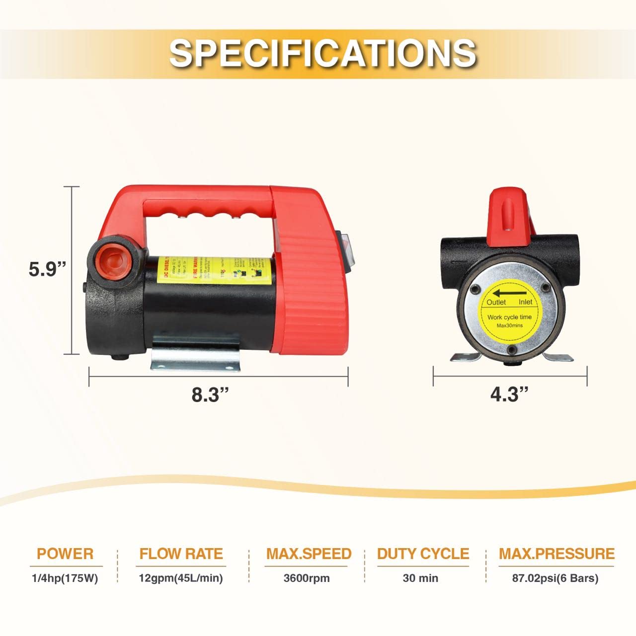 12V Fuel Transfer Pump, Diesel Transfer Pump With Nozzle Hose For Diesel, Kerosene, Machine, Transformer Oil, 12 Gpm Self Primin