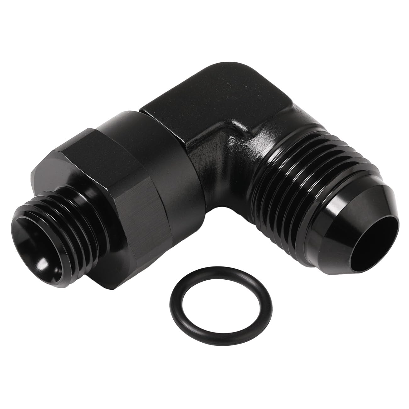 Podavelle 8An Male Flare To 6An -6 Orb O-Ring Boss 90 Degree Swivel Fitting Adapter Aluminum Black