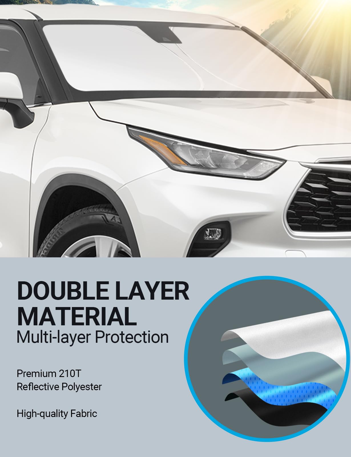 Proadsy Front Windshield Sun Shade Foldable Sunshade Protector Custom Fit 2020-2024 2025 Highlander L Le Xle Limited Platinum Grand Highlander Accessories 2025 Upgrade