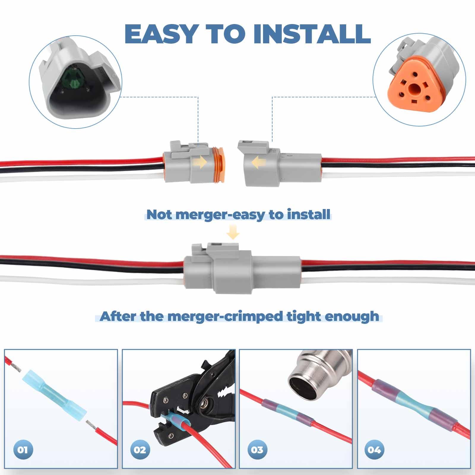 2 Kit Deutsch DT 3 pin Grey Male Female Wiring Harness Deutsch Pigtail 3 Wire Way Waterproof Automotive Electrical Connector 16