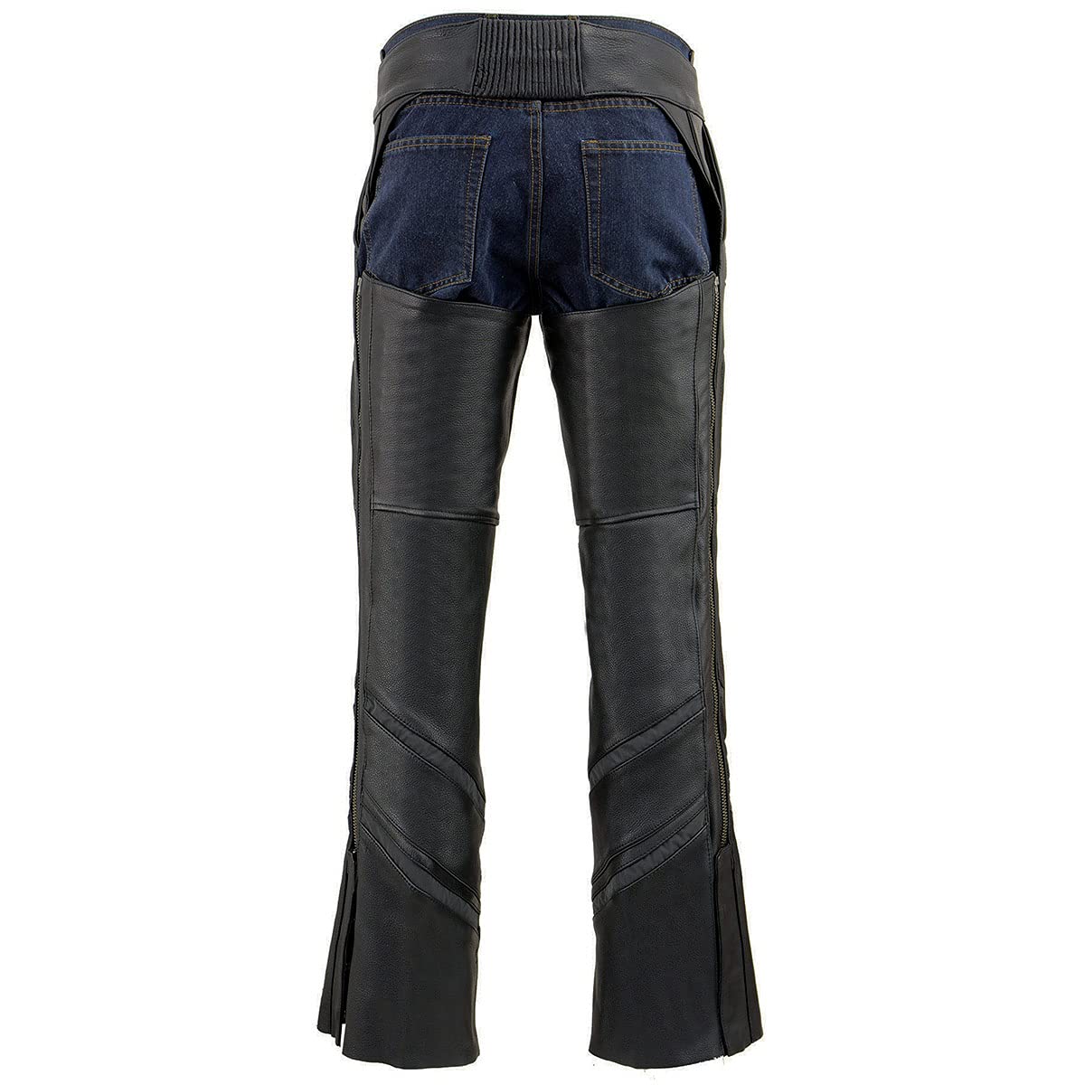 Milwaukee Leather ML1144 Men's Black Premium Leather Vented Motorcycle Rider Chaps w/Reflective Piping - X-Small