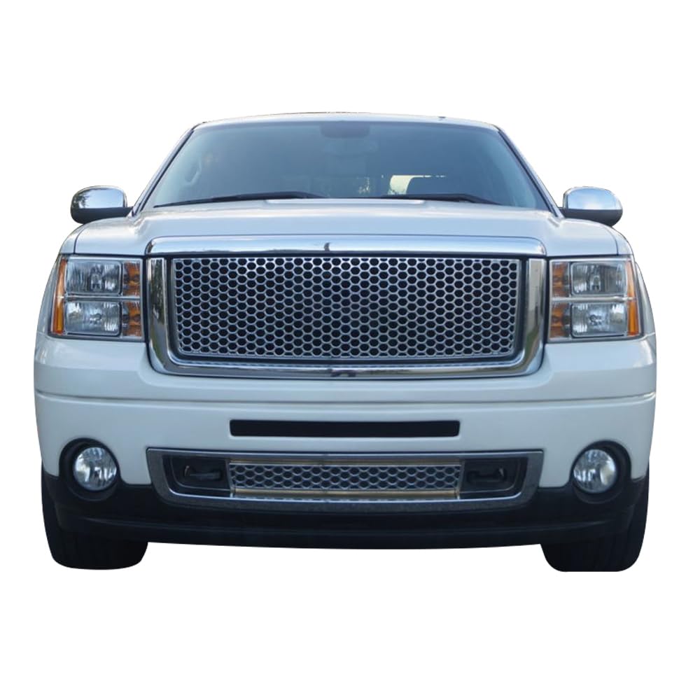 Grille Compatible With 2007-2013 Gmc Sierra 1500 Denali, Abs Plastic Chrome Front Upper Hood Grille + Molding By Ikon Motorsport