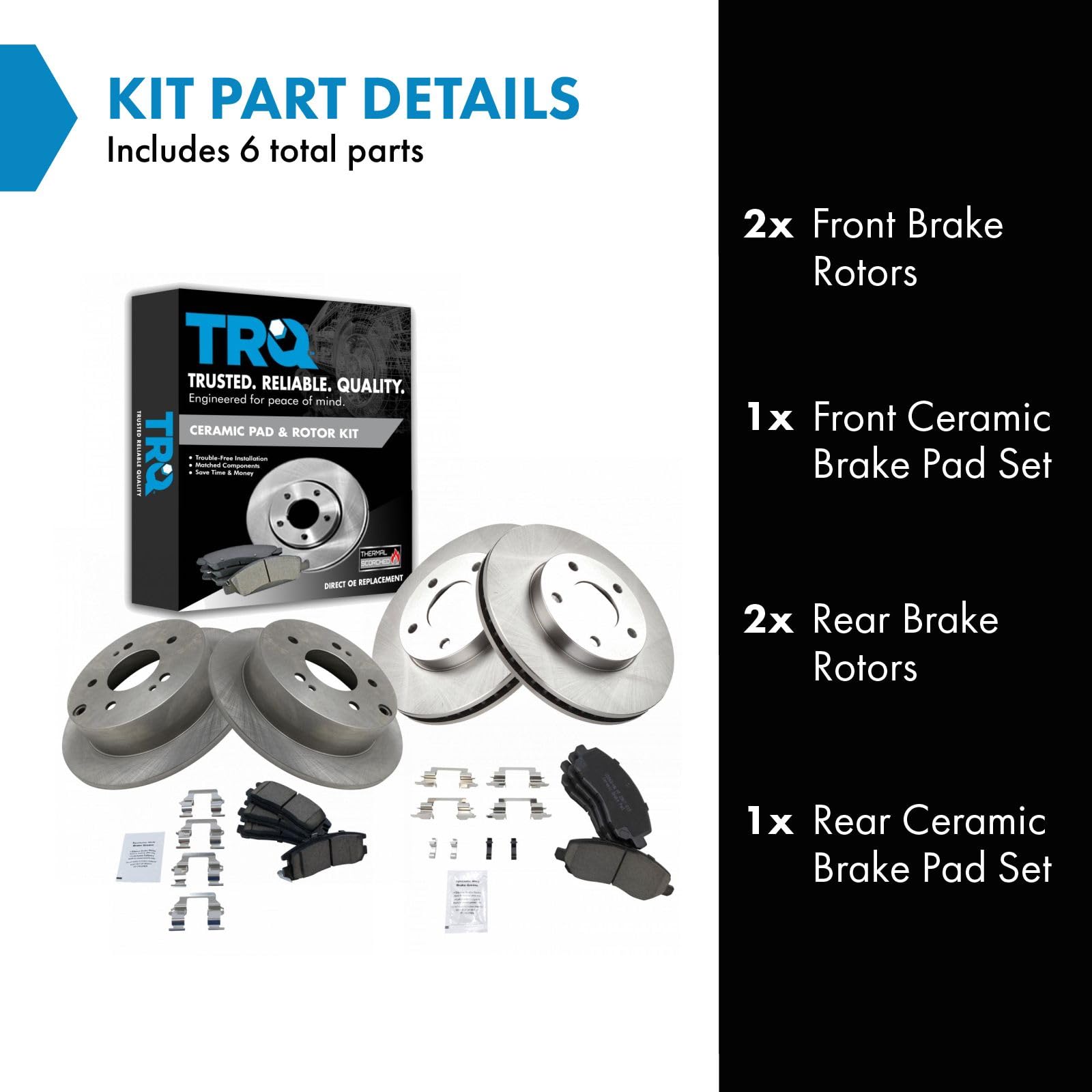 Trq Front And Rear Brake Pad & Rotor Kit Brake Pads Brake Rotor Ceramic Compatible With 2004-2012 Mitsubishi Galant