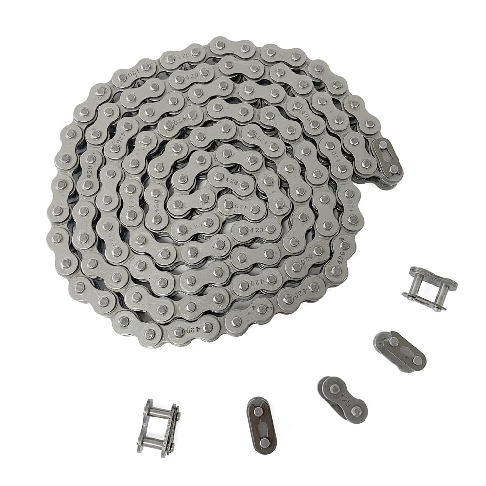 AZSSMUK 420 Motorcycle Chain Carbon Steel Material + 5 Connecting Links,420 Standard Roller Chain for 110cc 125cc Dirt Pit Bike 