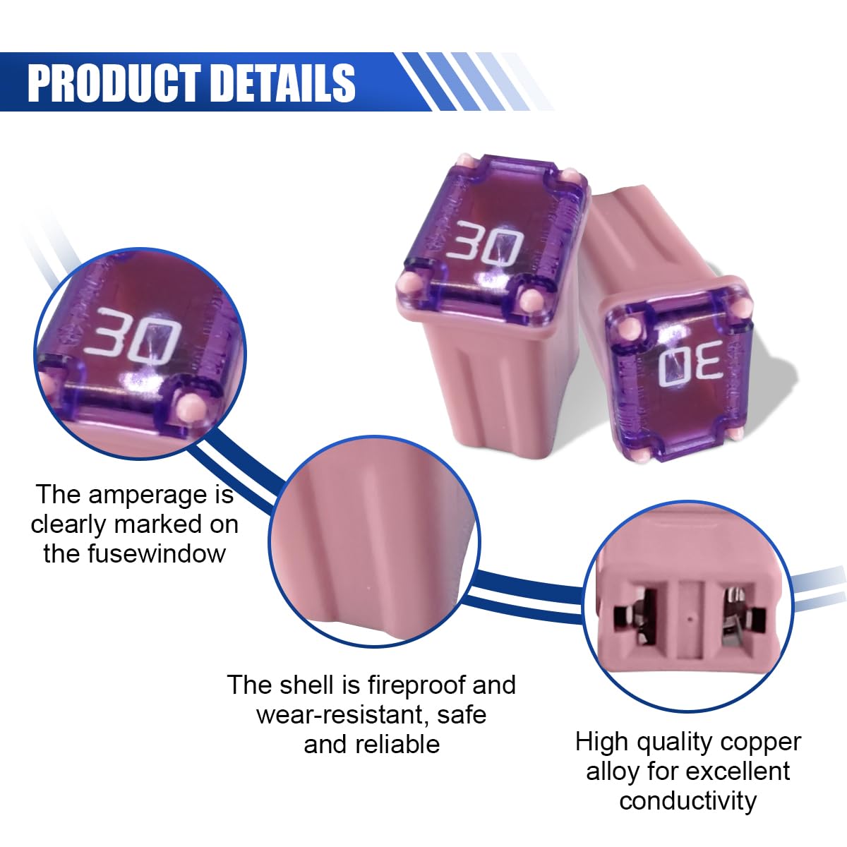 smilfuy 10PCS 30 Amp Car Micro Cartridge Fuses, Car Square Fuse, Micro Female Fuse, Slow Blow FMM Mcase Type Fuses, Automotive L