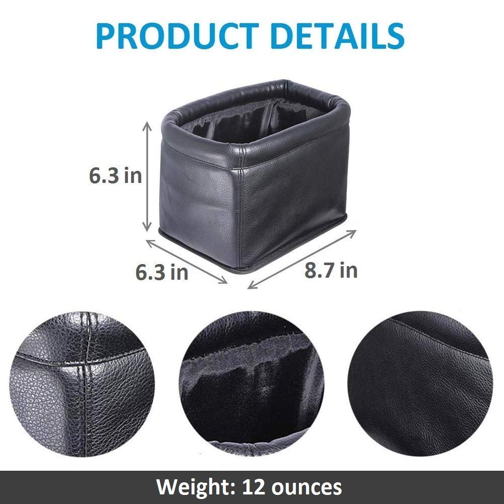 Kingberwi Leather Car Trash Can, Luxury Car Organizer, Leakproof Garbage Can For Car And Trucks Black