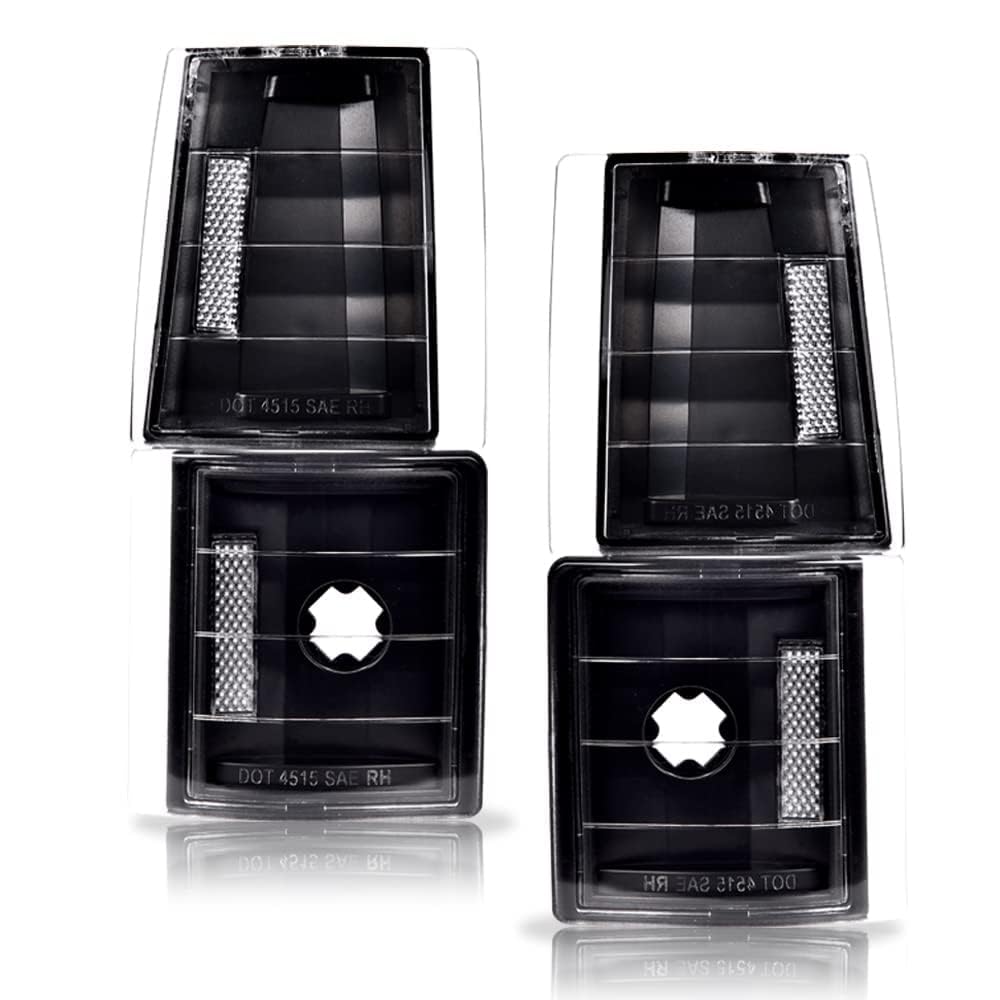Pit66 Corner Signal Side Marker Lamps, Compatible With Chevy C/K 1500 2500 3500 Suburban 94-99/ Chevy Tahoe 95-99/ Chevy 94 Full Size Signal Lamp Clear Lens Black Housing Clear Reflector 4 Pcs