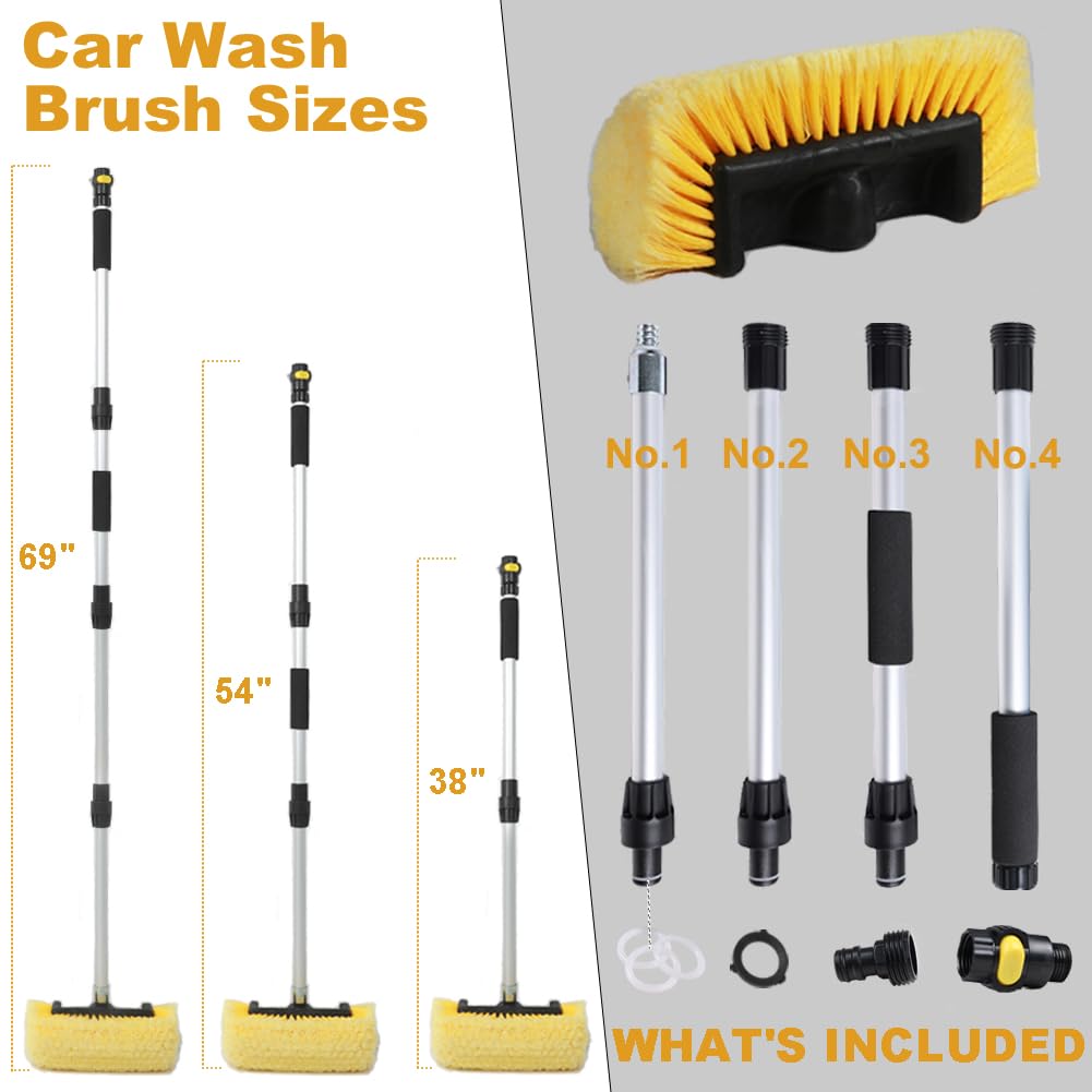Navapal Car Wash Brush With Long Handle For Car Truck Boat Washing (Yellow, 69 Inch)