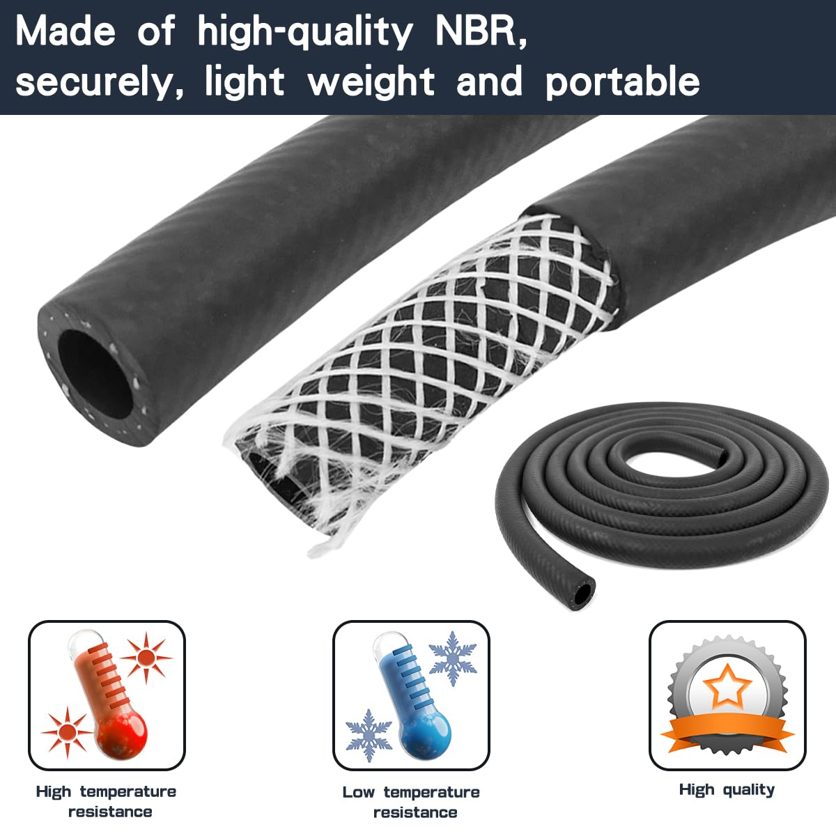 1/2 Inch Id Nbr Rubber Hose, Fuel Hose Line Transfer Hose For Small Engine Black 10 Feet