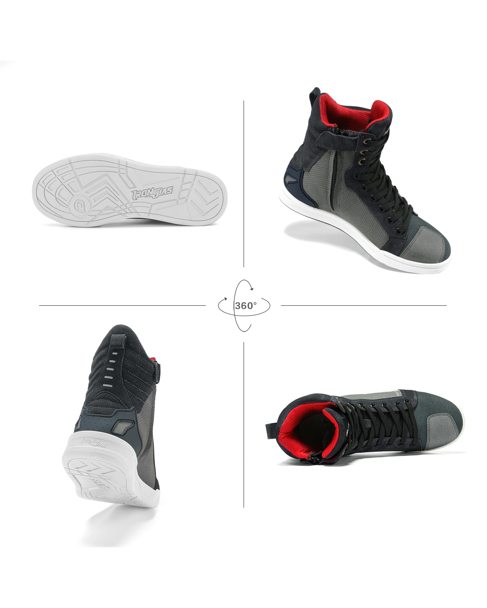 Borleni Motorcycle Boots Street Riding Shoes Anti-Slip Outdoor Trekking Hike Work Shoes For Men, Grey 8.5