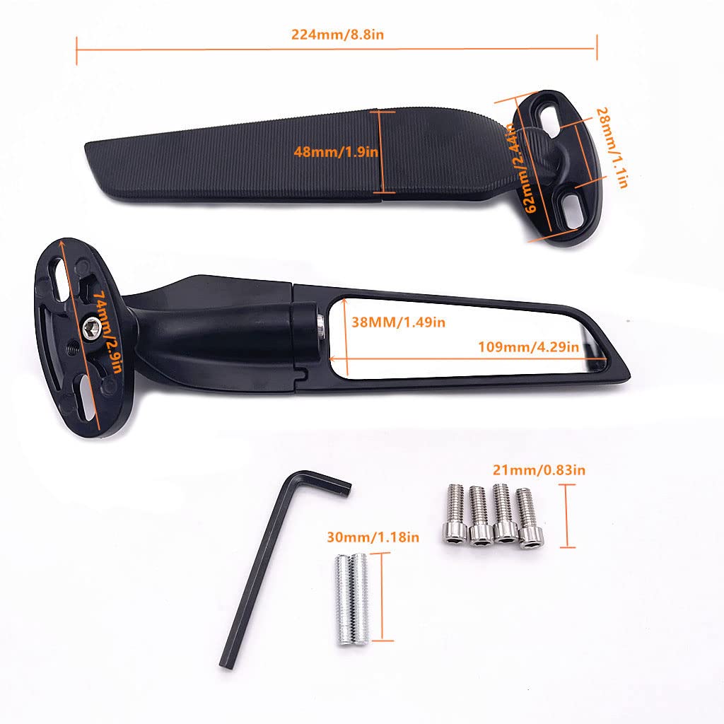 Modified Motorcycle Rearview Mirror,1 Pair Adjustable Rotating Side Mirrors,Wide Viewing Angle Wing Rearview Mirrors For Ninja 300 400 650 Zx6R Cbr1000Rr