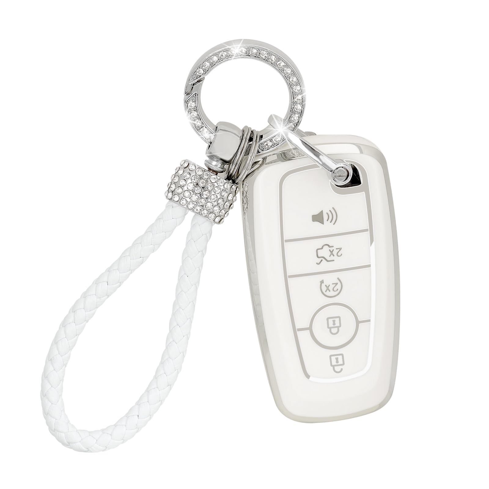 COGEEK Key Fob Cover with Bling Lanyard, Compatible with Bronco Edge Escape Expedition Explorer Fusion Mustang Ranger F150 F250 