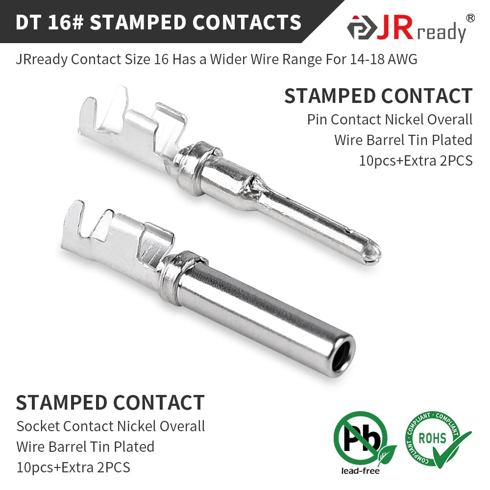 Jrready St6327-2 Deutsch 2 Pin Dt Connector Kit, Gray Waterproof Dt Connector 2 Pin(5 Set), Size 16 Stamped Contacts, Seal Plugs
