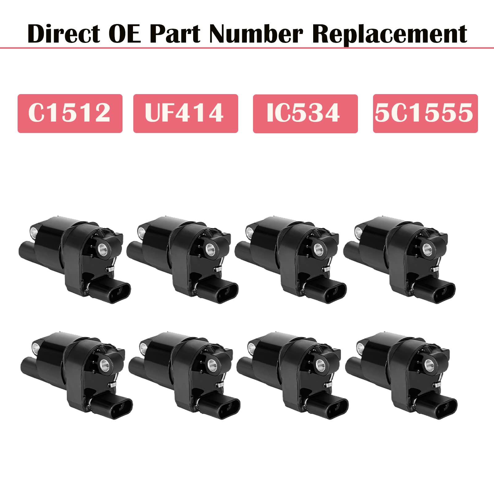 Set Of 8 Round Ignition Coil Pack For 5.3 V8 Chevy Silverado Suburban Tahoe Avalanche Gmc Yukon Sierra Canyon Savana 2007 2008 2009 2010 2011 2012 2013 2014 2015 2016 2017 Coils 5.3L Replaces# Uf414