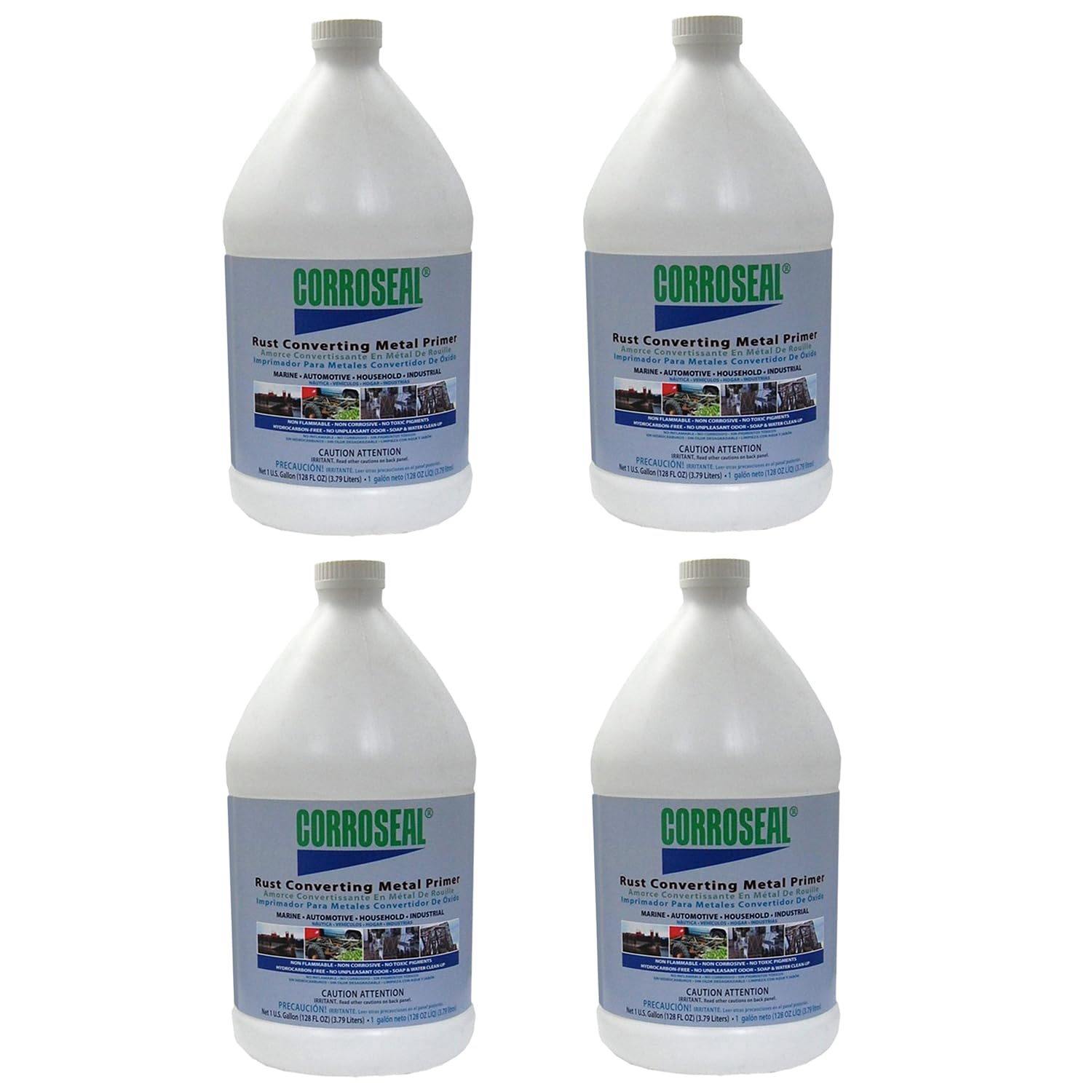 Corroseal Water-Based Rust Converter & Metal Primer, Rust Repair Converts And Preps Surface All-In-One, 1 Gallon (4-Pack)