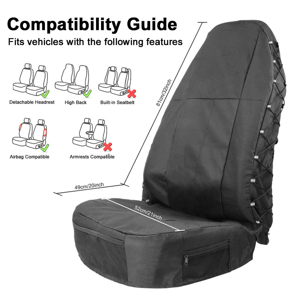 TIROL Front Car Seat Covers Waterproof Bucket Seat Cover Universal Heavy Duty High Back Seat Covers for Semi Truck, Cars, Trucks