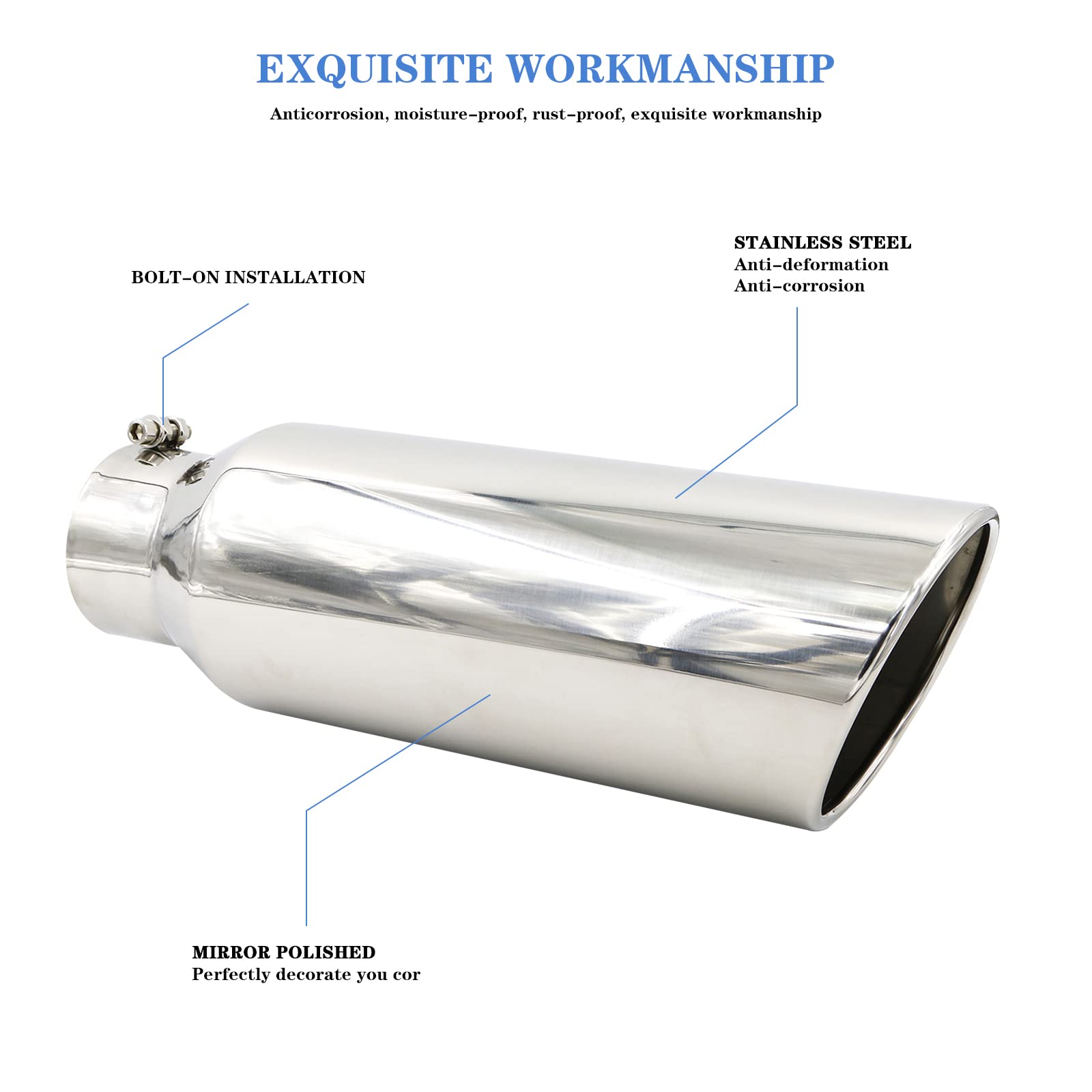 Rp Remarkable Power, 4'' Inlet 6'' Outlet - 18'' Long Stainless Steel Rolled Edge 20 Degree Exhaust Tip Diesel Ext23 2 Pack
