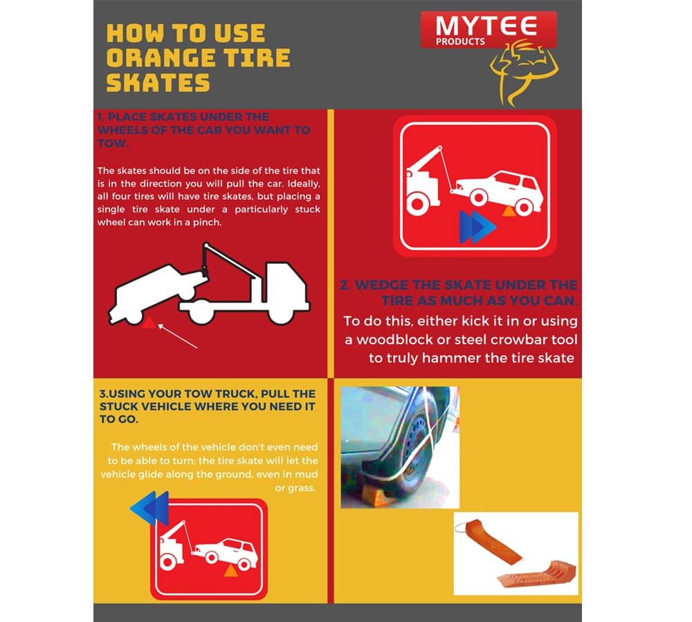 Mytee Products (8 Pack Tire Skates for Tow Truck Wrecker Rollback Carrier Safety Orange