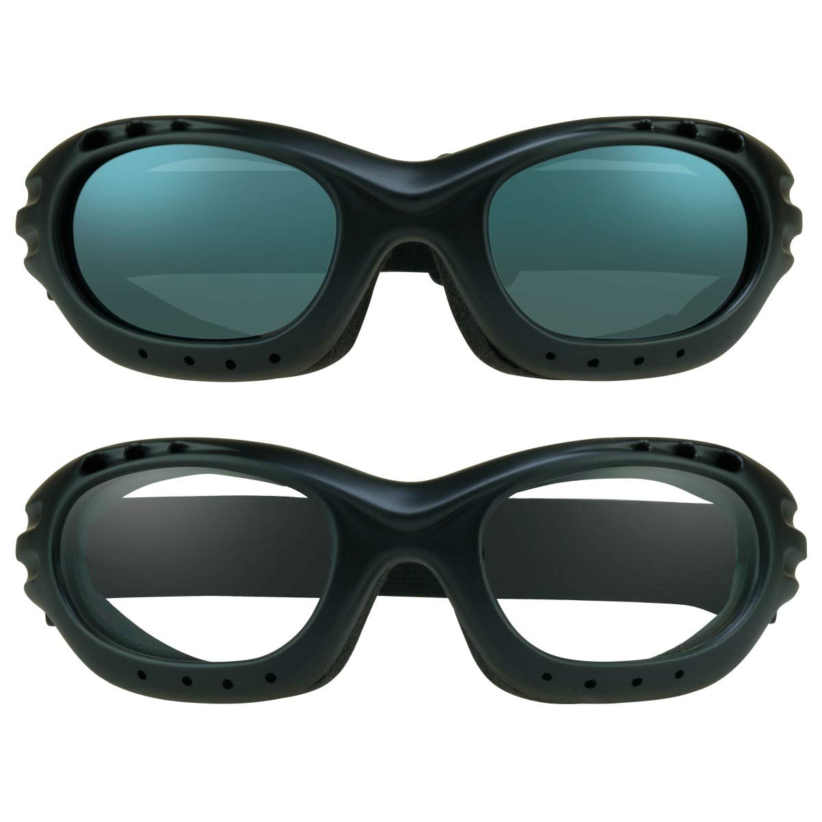 Bikershades Motorcycle Goggles Sunglasses Smoke & Clear Foam Cushion Adjustable Strap Ski Sky Diving