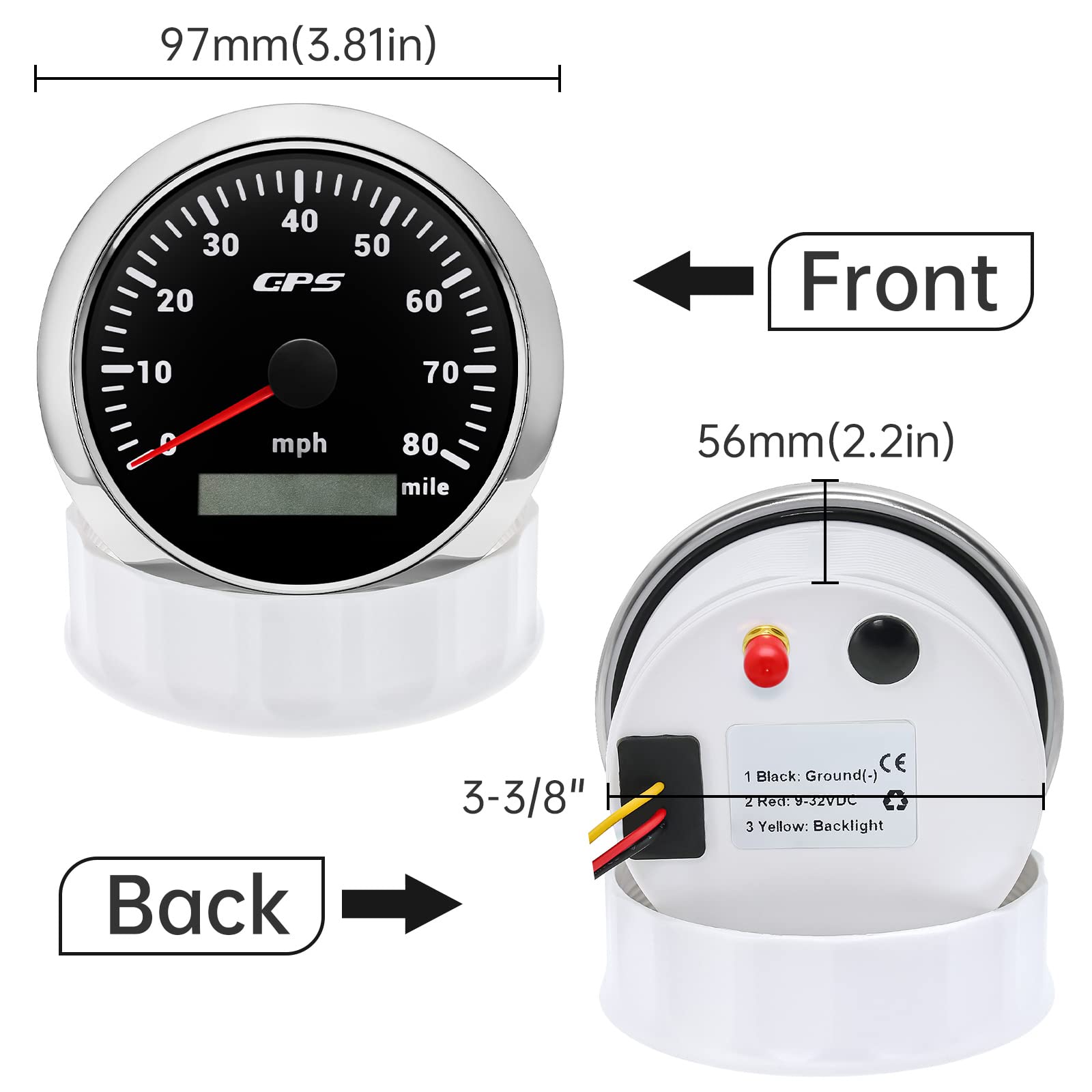 Artilaura Gps Speedometer Boat 85Mm 3-3/8'' Digital Odometer 80Mph Speed Gauge 7 Color For Auto Car Marine Truck Waterproof 9-32
