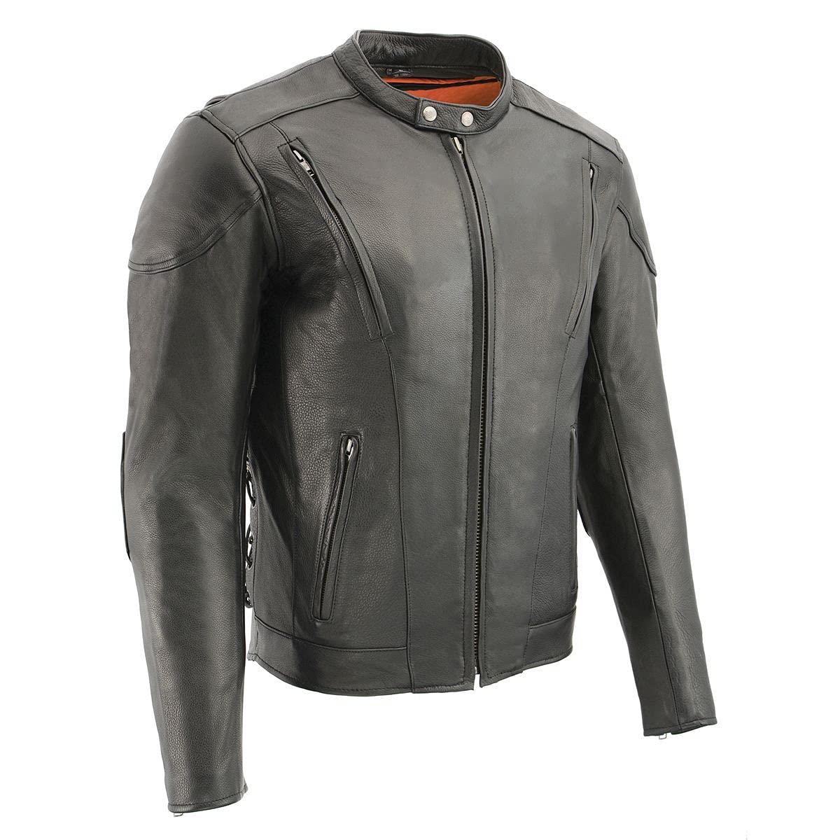 Milwaukee Leather SH1010 Men's 'Scooter' Black Vented Motorcycle Leather Jacket with Side Laces in Tall Sizes - 3X-Tall