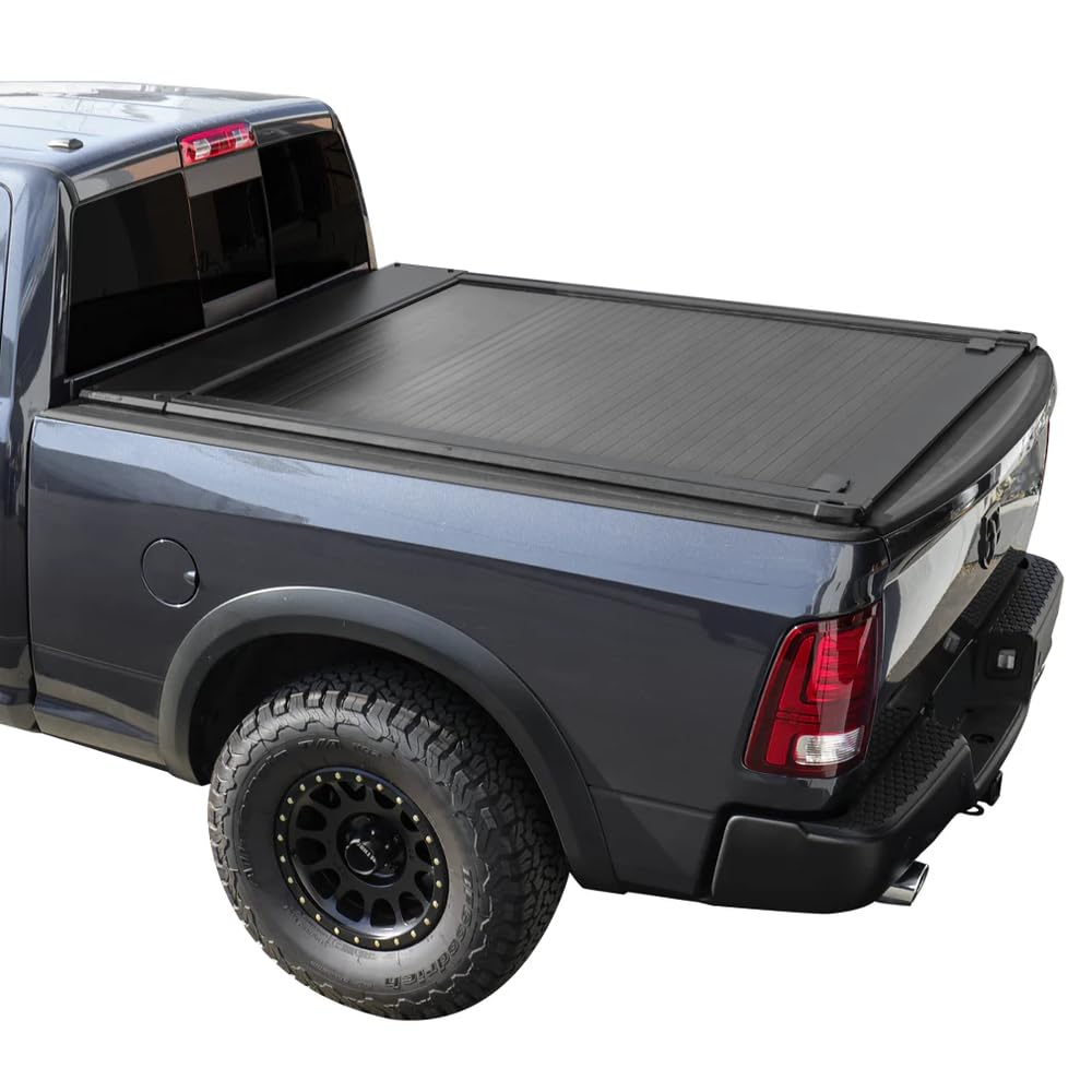 Syneticusa MR Retractable Hard Truck Bed Tonneau Cover T-Slot Rails Fits 2002-2025 Dodge Ram 1500 2500 3500 6'4 Box Powder Coa