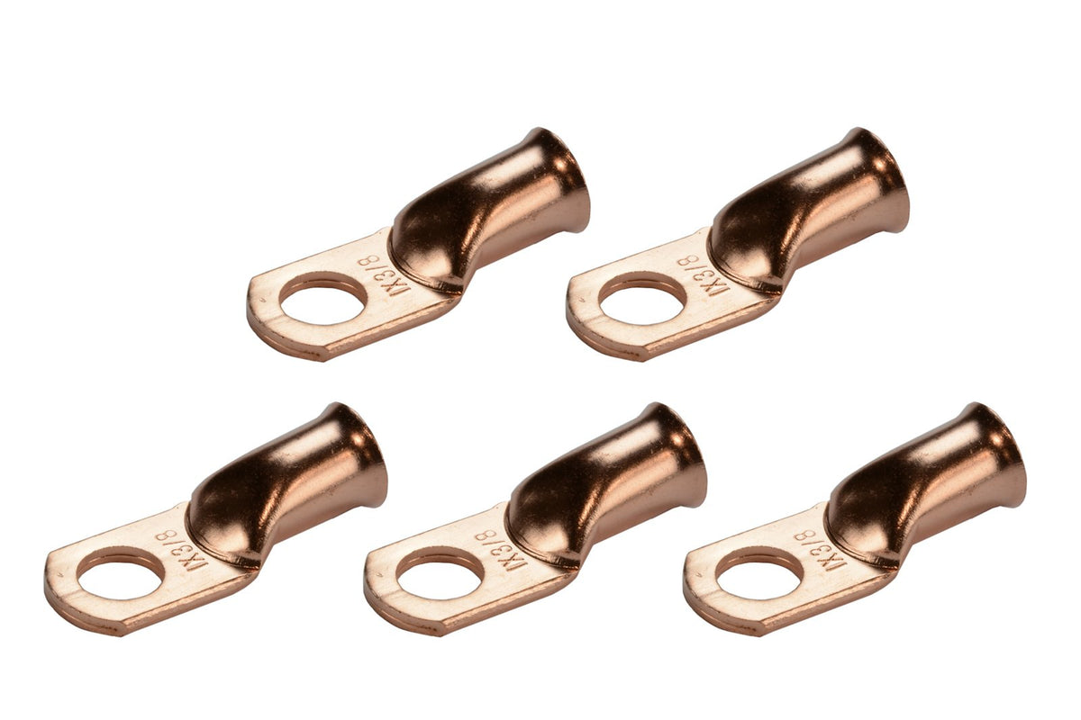 Temco 5 Pack Bare Copper Welding Battery Cable Ends, Lugs Terminal 1 Awg 3/8'' Hole (6 Awg To 1/0 Awg Options Available)
