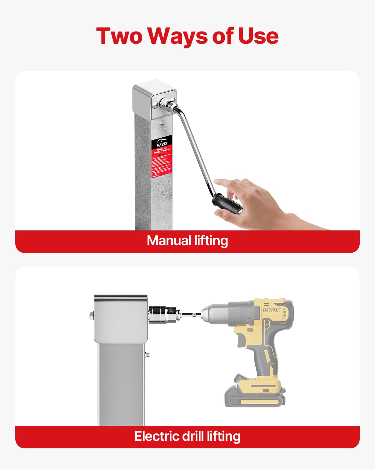 FZZD 8000 lbs Heavy Duty Trailer Jack, 20-24V Cordless Drill Compatible,28.6 Lift, for Utility, Yacht, Boat Trailer Jack,Silve