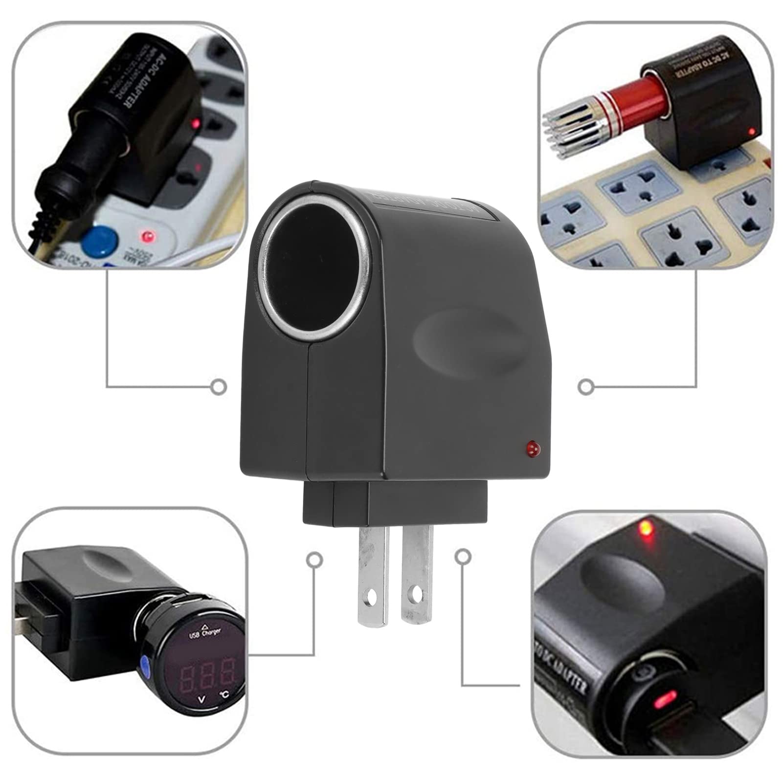 Outlet Car Ac To Dc Power Converter Car Cigarette Lighter Socket Converter,240V To 12V 1.5A Car Cigarette Lighter Adapter, Car Lighter Converter Switching Power Inverters (Us Plug)