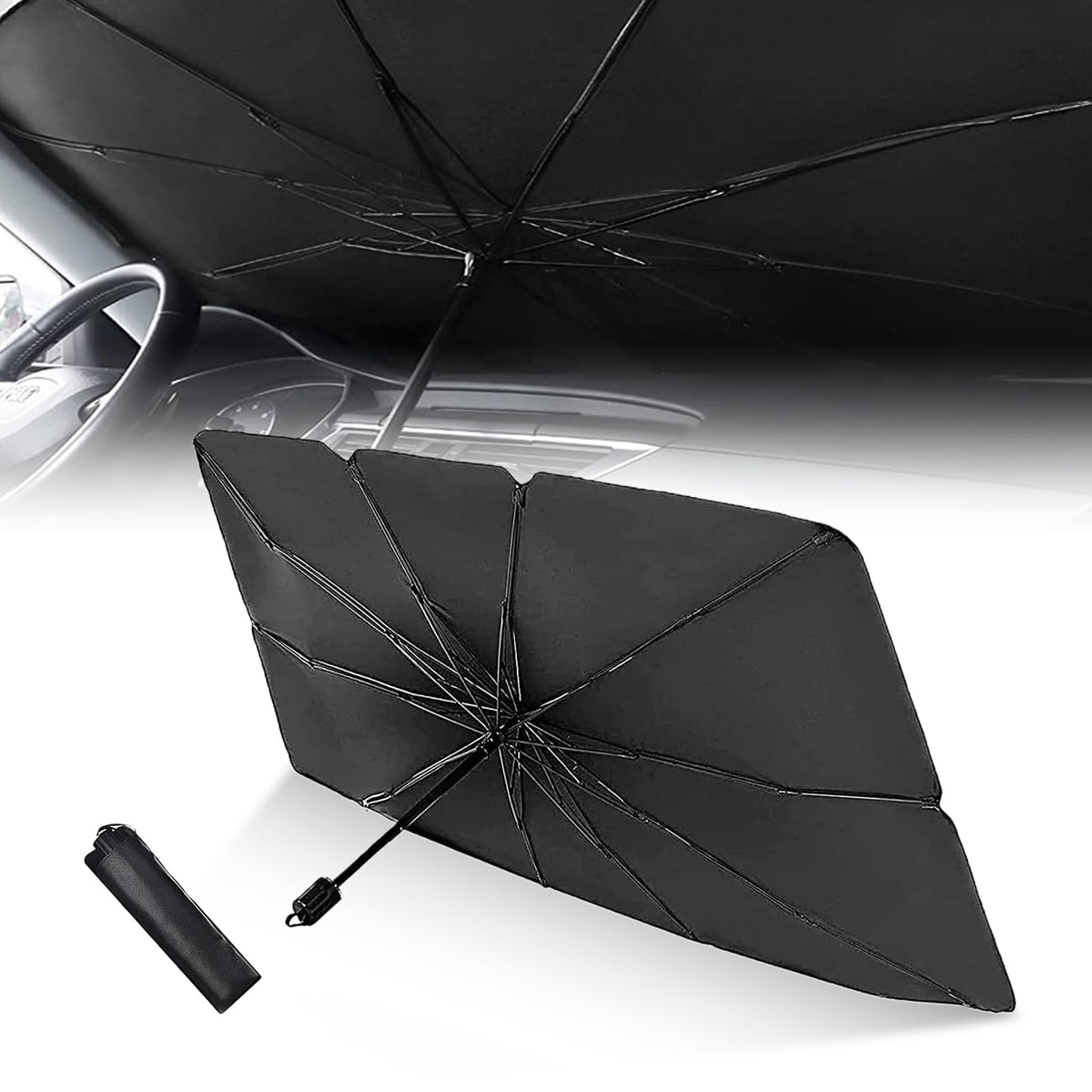 GKmow 1 PC Windshield Sun Shade for Car, Foldable Reflective Sunshade for Car Front Window Protect Vehicle from UV Sun and Heat,