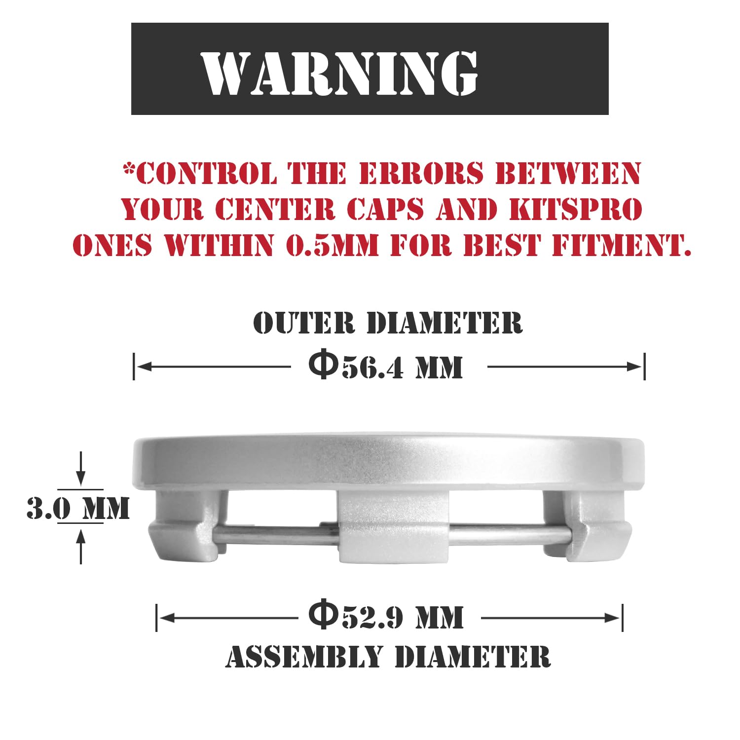 Kitspro 2.2Inch 56Mm Wheel Center Caps, Pack Of 4 (Silver, Outer 56Mm, Inner 53Mm)