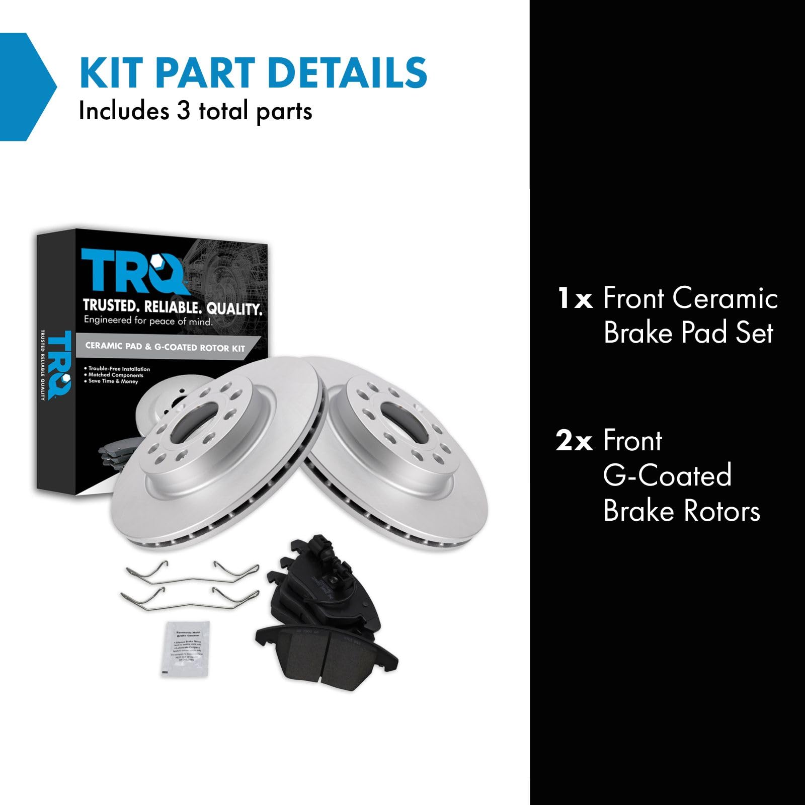 Trq Front Brake Pad & Rotor Kit Brake Pads Brake Rotor Ceramic Premium G-Coated Compatible With 2011 Audi A3 Quattro 2013 Volksw