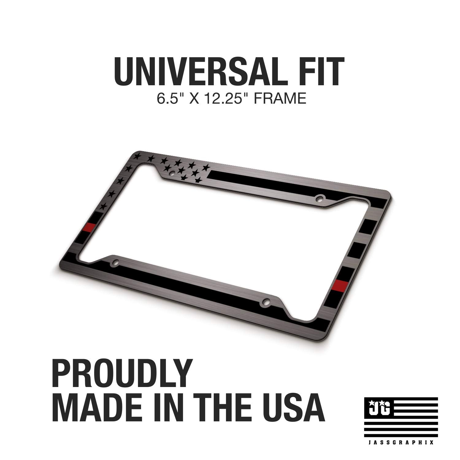 Heavy Duty Thin Red Line American Flag License Plate Frame Matte Black On Brushed Aluminum Composite