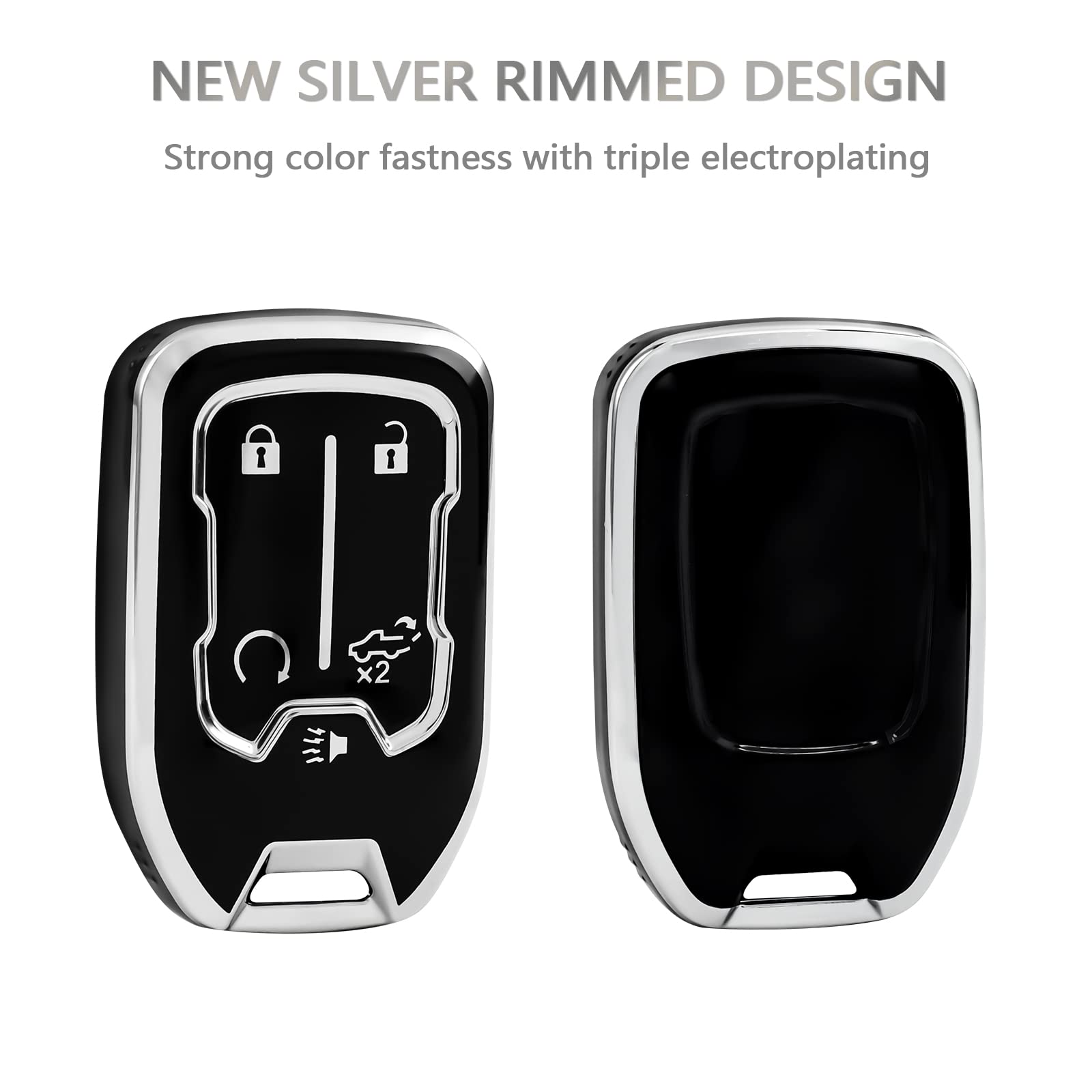 Offcurve Compatible With Gmc Key Fob Cover Key Fob Case For Chevy Suburban Tahoe Terrain Acadia Yukon Silverado Gmc Sierra 1500 2500Hd 3500Hd Car Accessories Smart Key Protector, Black