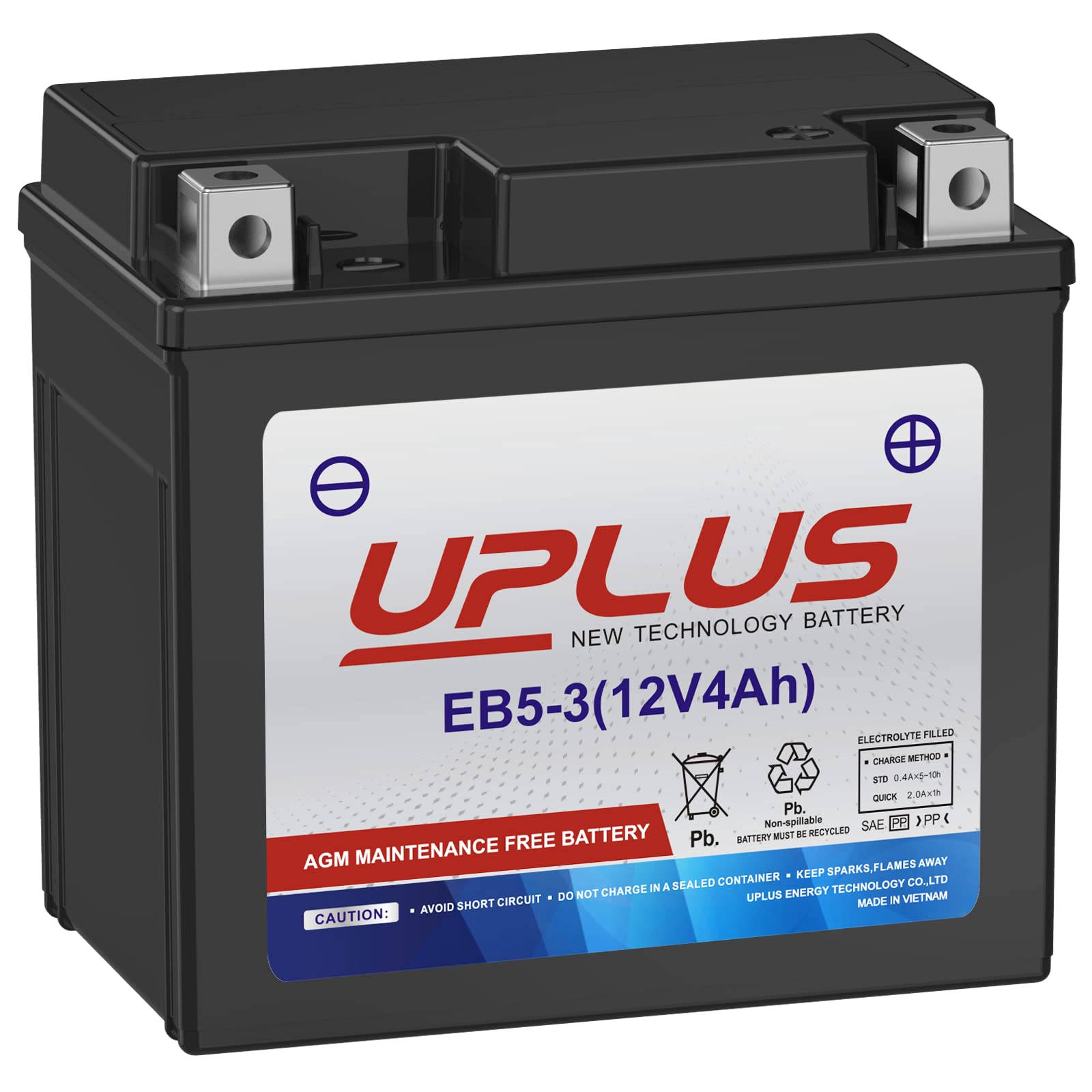 Uplus Ytx5L-Bs Atv Motorcycle Battery, Eb5-3 Maintenance Free 12V 4Ah Sla Batteries Scooter Agm Battery, Replacement For Gtx5L-B
