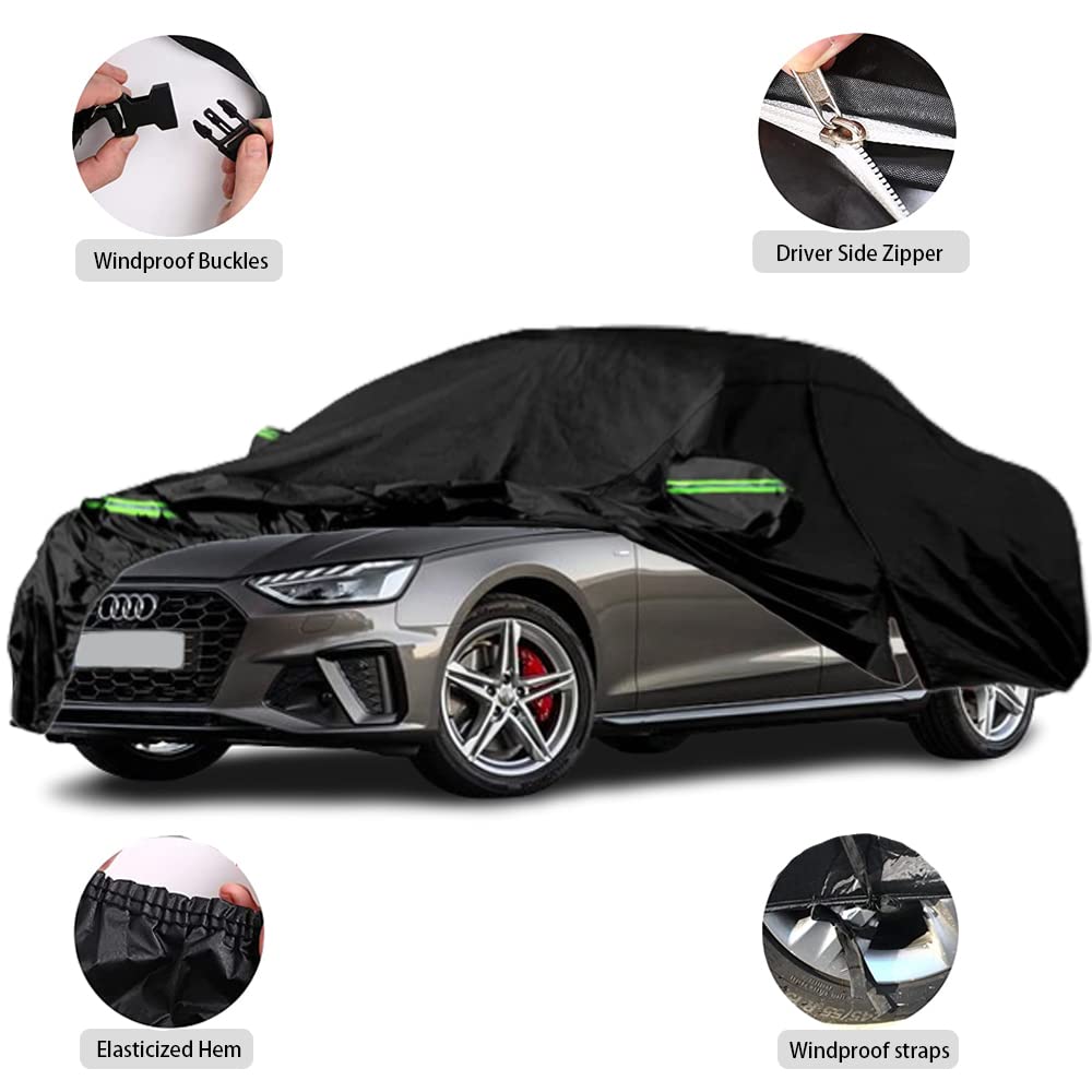 LTDNB Waterproof Car Covers Compatible with 2008-2024 Audi A4/S4 Sedan, All Weather Custom-fit Car Cover with Zipper Door for Ra