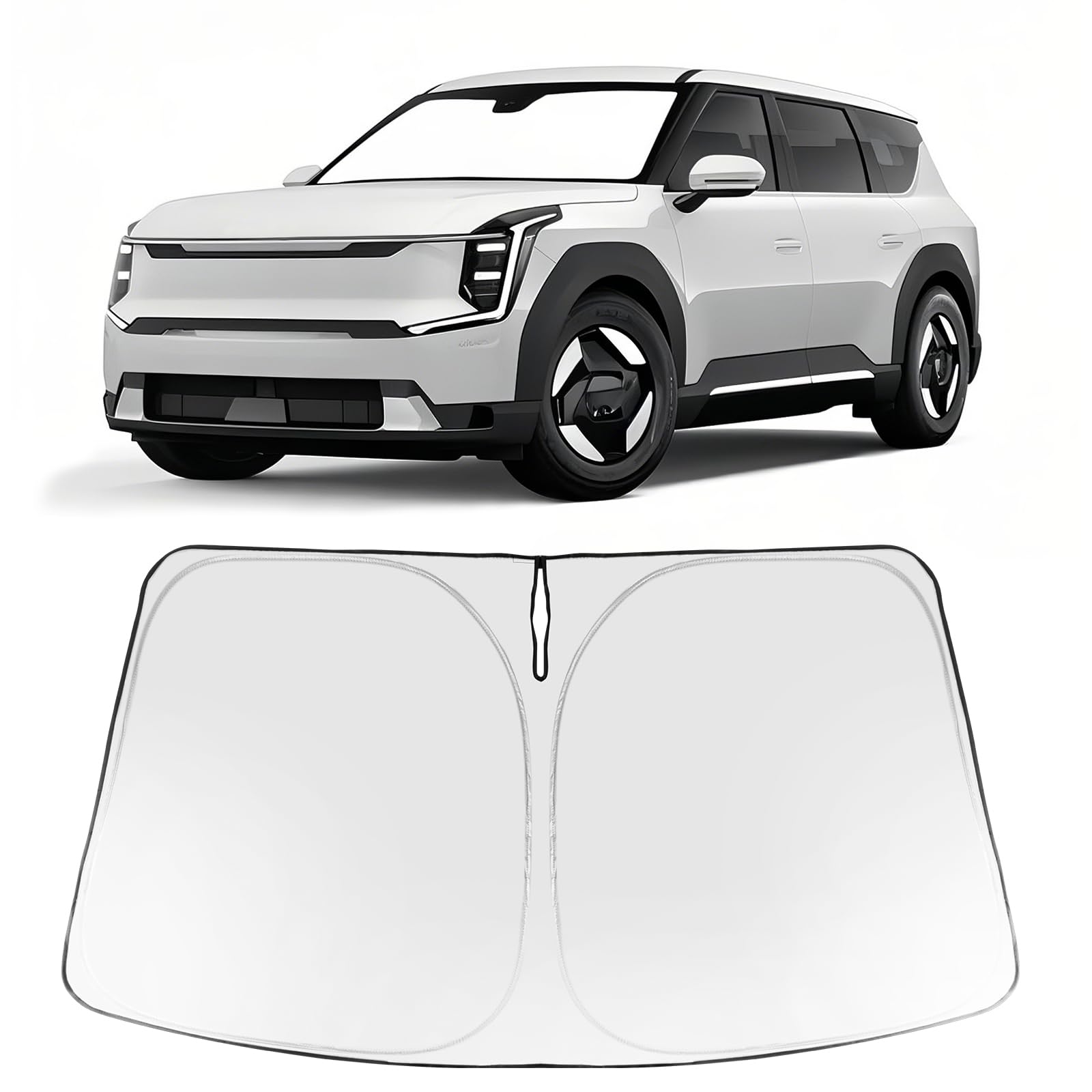 Proadsy 2025 Upgrade Windshield Sun Shade Custom Fit Kia Ev9 Gt Line 2024 2025 Foldable Front Sunshade Protector Sun Visor Block
