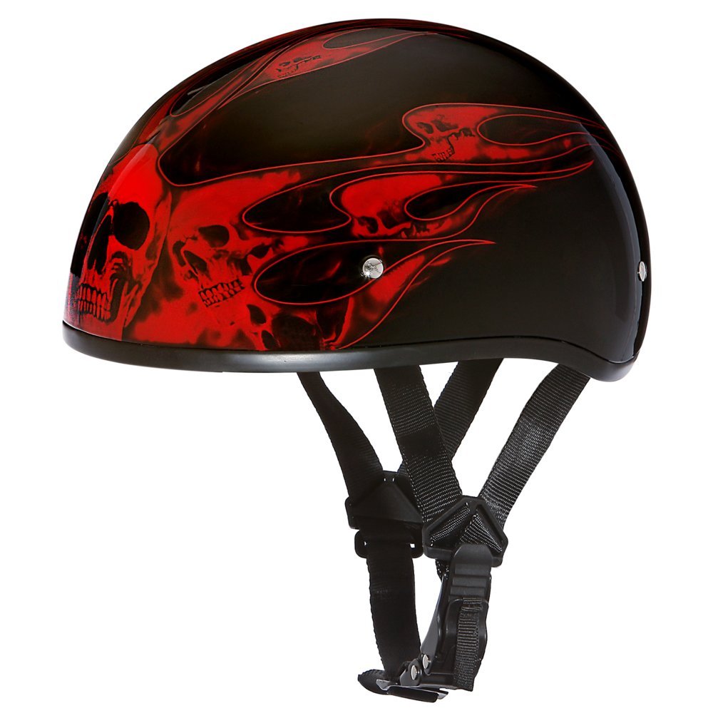Daytona Helmets Motorcycle Half Helmet Skull Cap- Skull Flames Red 100% Dot Approved