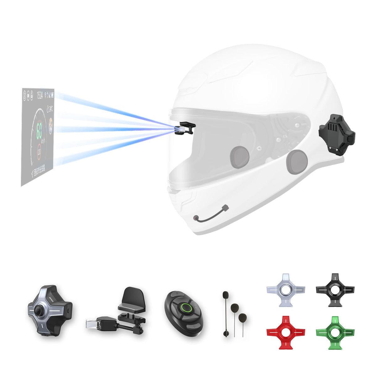MOTOEYE E6 Motorcycle Helmet HUD, Head Up Display, Bluetooth,GPS, CarPlay, Android Auto, Mesh Intercom, Rearview Camera, Remote 
