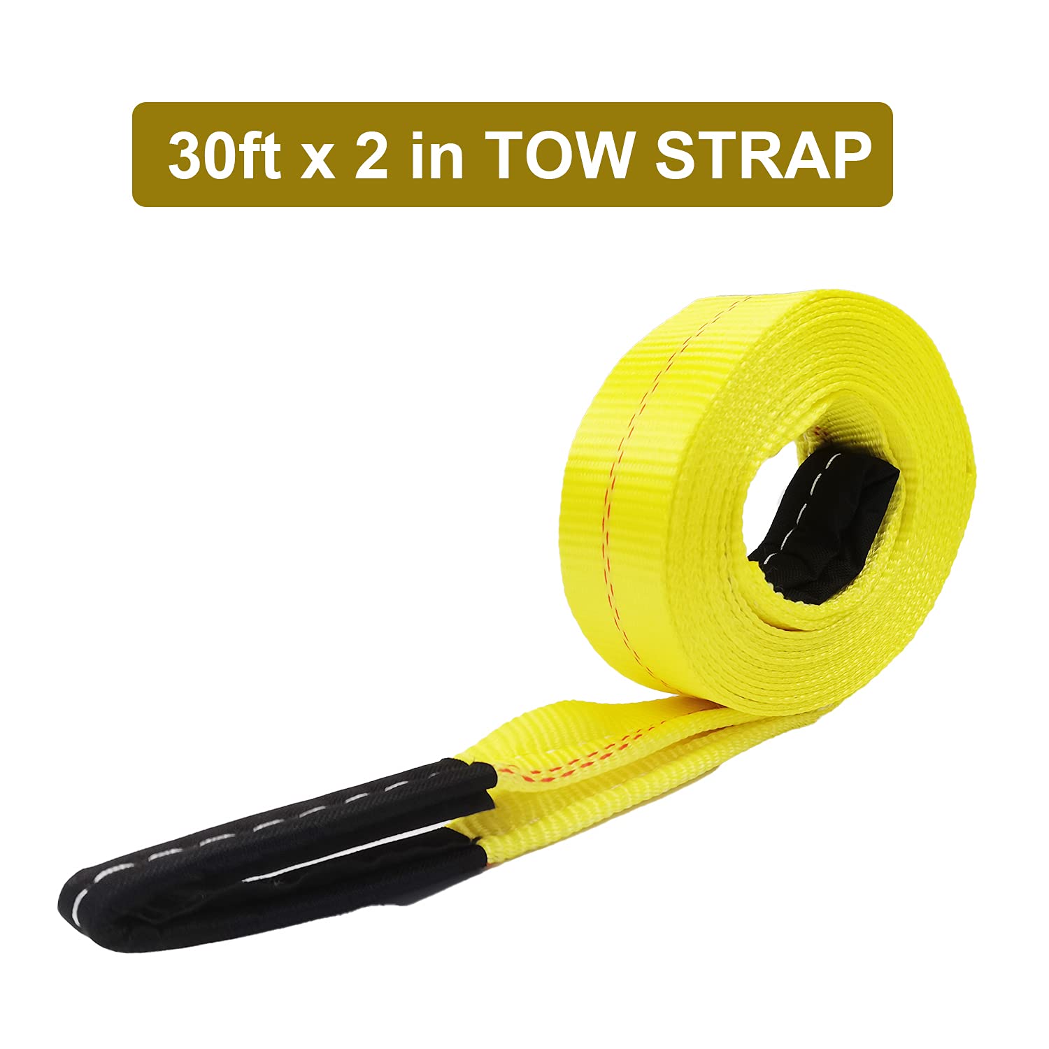 KJE Tow Strap with Reinforced Loops 2in x 30ft Vehicle Recovery Rope 10,000 lbs Pound Capacity Recovery Strap yellow2