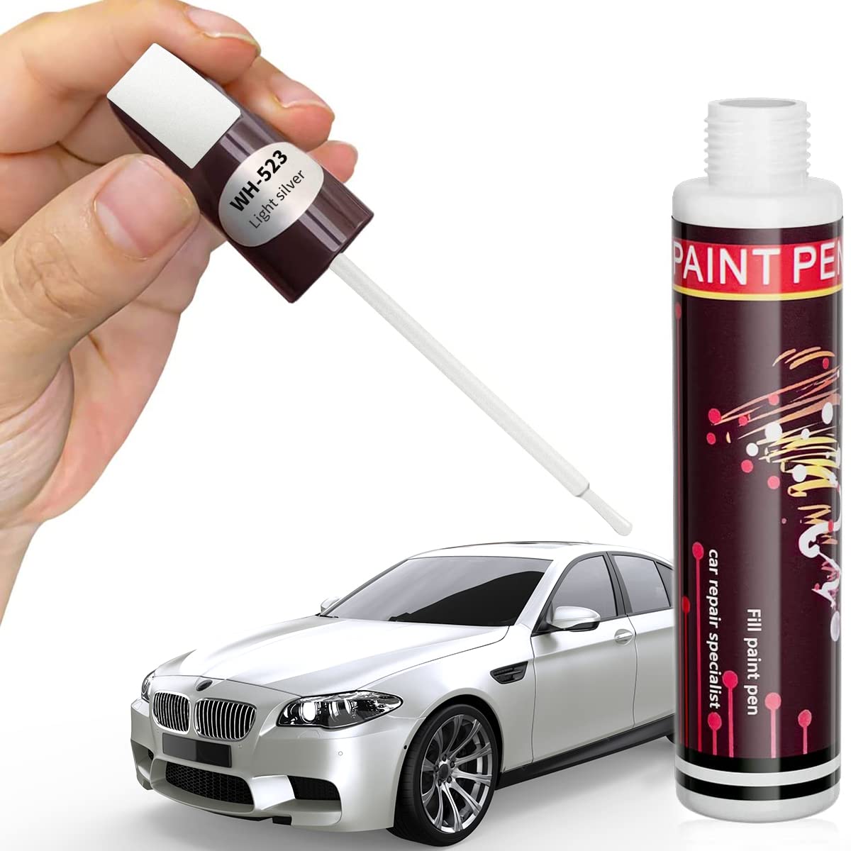 Touch Up Paint Pen For Cars Scratch Removal Repair, Wheel Fill Paint Pen Black/White/Multi-Color Optional For Various Cars (Bright Sliver)