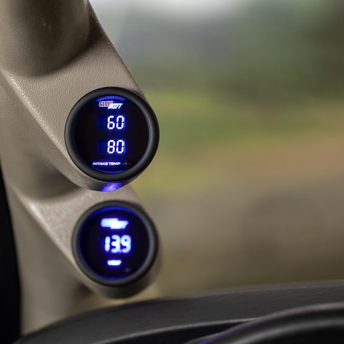 GlowShift 10 Color Digital 300°F Dual Intake Intercooler Temp Gauge Kit - GS-TCD20, 2-1/16" (52mm), Electronic Sensors, LED Displays