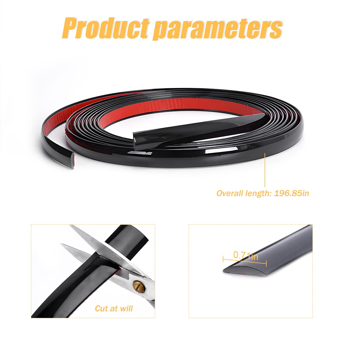 Car Interior Trim Strips, 16.5Ft/5M Chrome Strips For Cars, Side Body Chrome Trim Strip, Automotive Chrome Trim Molding For Car, Truck, Rv, Door Window Scratch-Proof (18Mm, Black)
